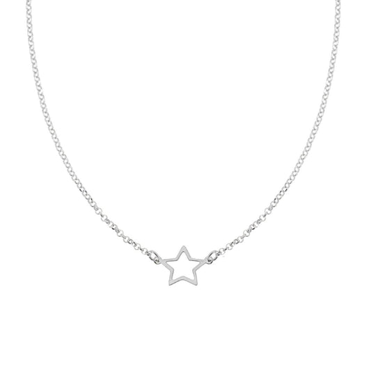 Collana Catena Rolo Diamantata con Stella in ARGENTO 925 Galvanica Rodio