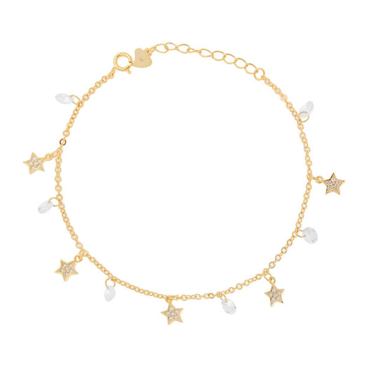 Bracciale Catena Forzatina Diamantata con Crystal e Stelle con Zirconi Bianchi in ARGENTO 925 Galvanica Oro