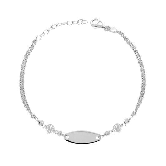 Bracciale due fili Catena Forzatina con Targa e Coccinelle plain pendenti in ARGENTO 925 Galvanica Rodio