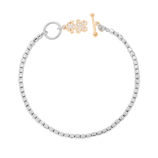 Bracciale Catena Cubetti e Bimba con Zirconi Bianchi pendente in ARGENTO 925 Galvanica Rodio e Oro