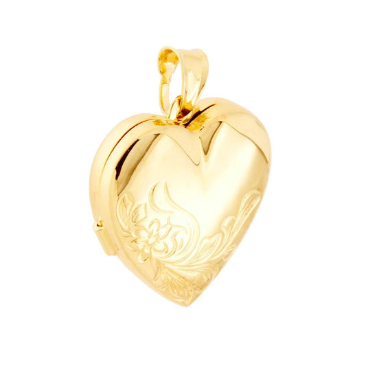 Ciondolo Portafoto o Porta Ricordi a forma di Cuore con Decoro Floreale mm 25 in ARGENTO 925 Galvanica Oro