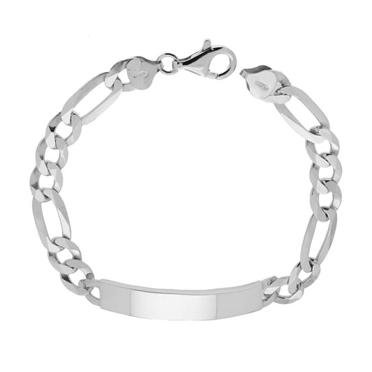 Bracciale Targa con catena Figaro Alternata mm 9 in ARGENTO 925 Galvanica Rodio