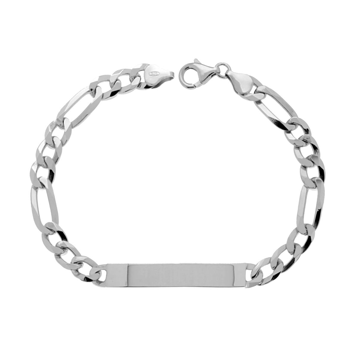 Bracciale Targa Plain con catena Figaro alternata 3+1 mm 7 cm 21 in ARGENTO 925 Galvanica Rodio