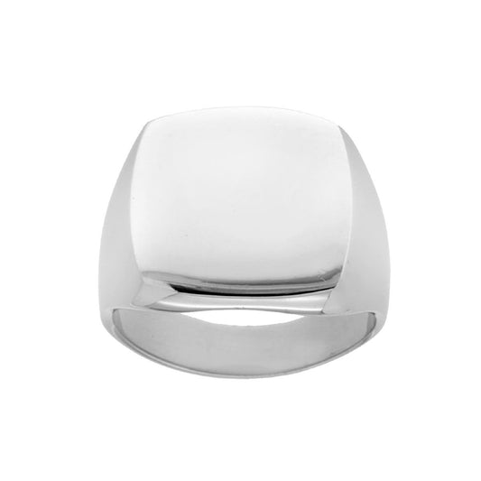 Anello Chevalier con Scudo Quadrato Plain per incisione in ARGENTO 925 Galvanica Rodio