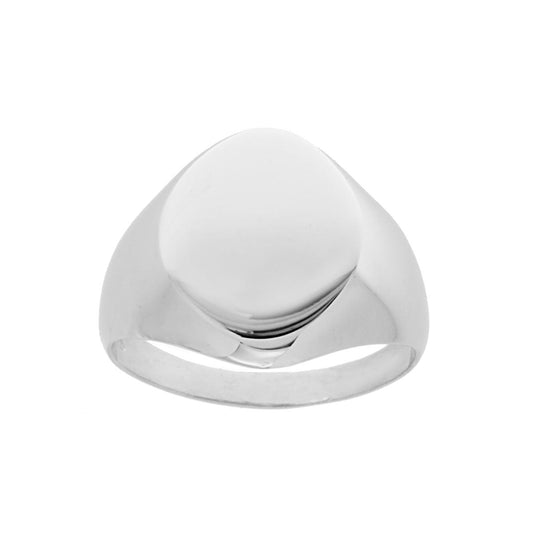 Anello Chevalier con Scudo Ovale Plain per incisione in ARGENTO 925 Galvanica Rodio