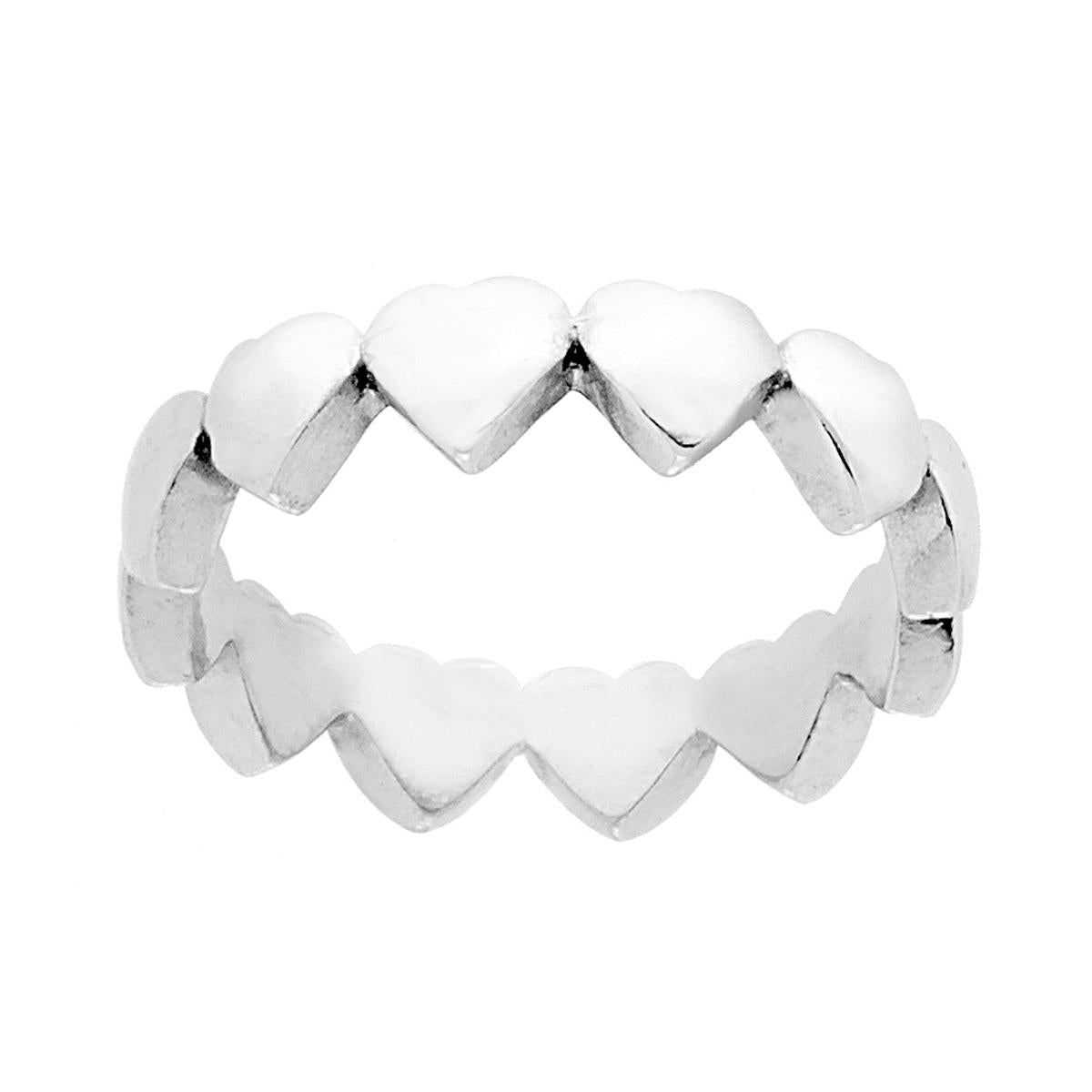Anello Eternity Fascia con Cuori a giro in ARGENTO 925 Galvanica Rodio