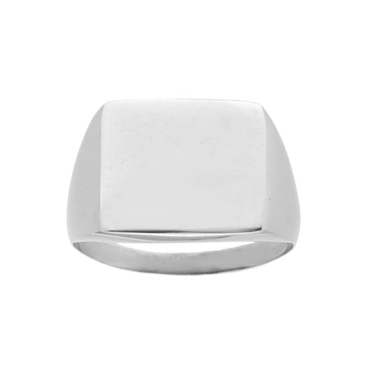 Anello Chevalier con Scudo Quadrato Plain per incisione in ARGENTO 925 Galvanica Rodio