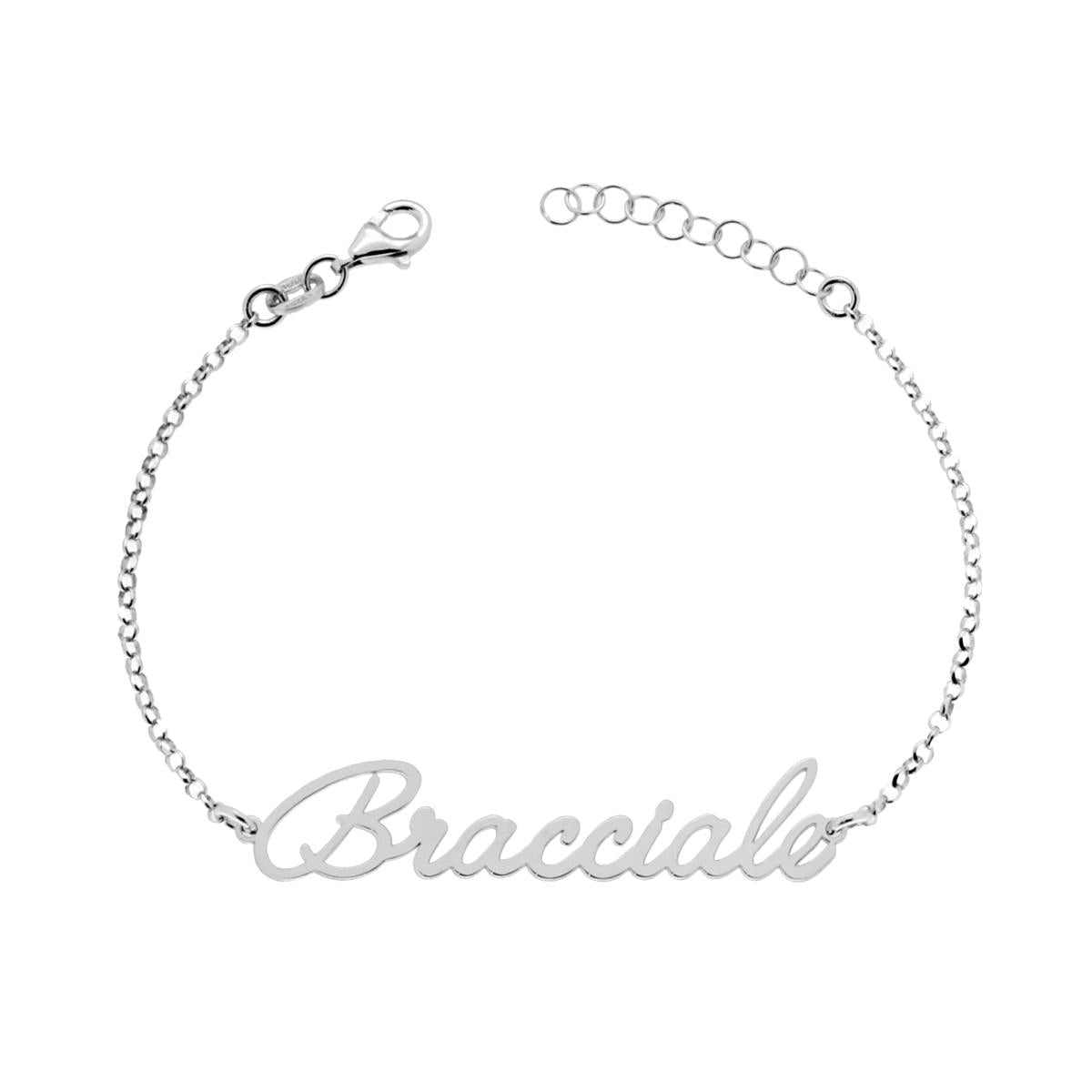 Bracciale Catena Rolo Diamantata con Scritta Bracciale in Corsivo in ARGENTO 925 Galvanica Rodio