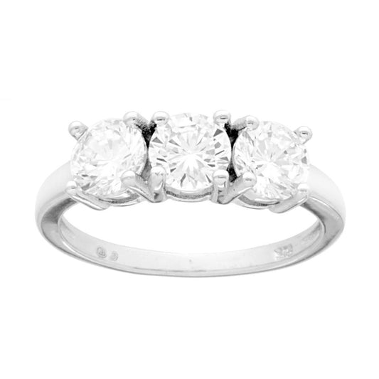 Anello Trilogy con Cubic Zirconia Bianchi mm 5 in ARGENTO 925 Galvanica Rodio