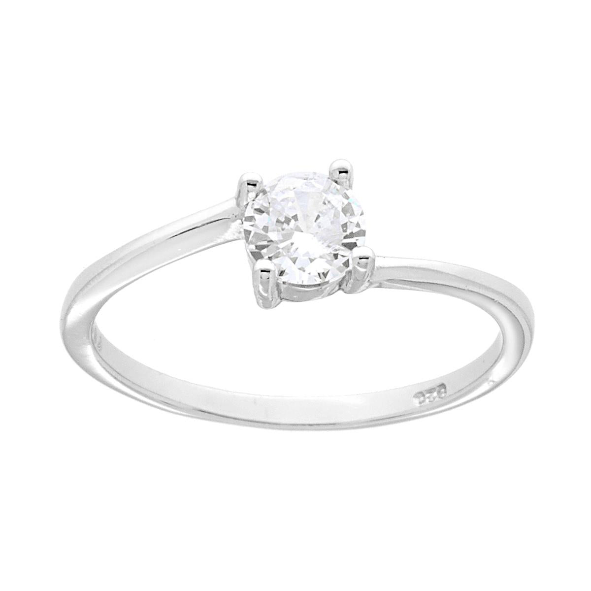 Anello Solitario con Cubic Zirconia Bianco mm 5 in ARGENTO 925 Galvanica Rodio
