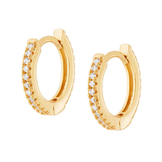 Orecchini Cerchio Scattino mm 14 con Zirconi Bianchi in ARGENTO 925 Galvanica Oro