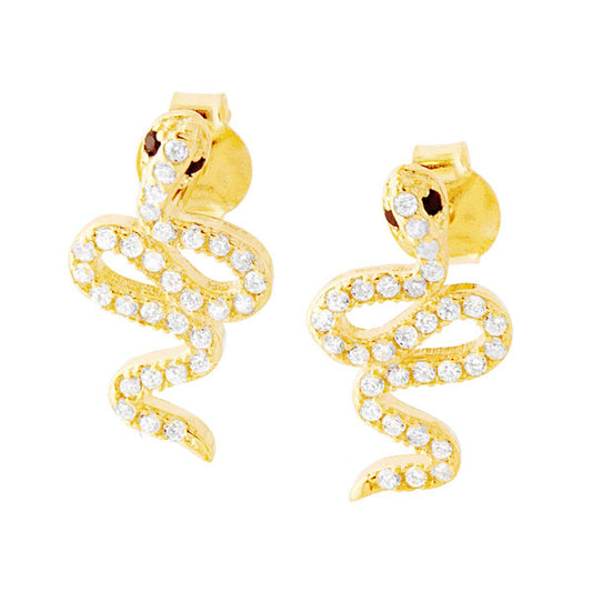 Orecchini Serpente con Zirconi Bianchi in ARGENTO 925 Galvanica Oro