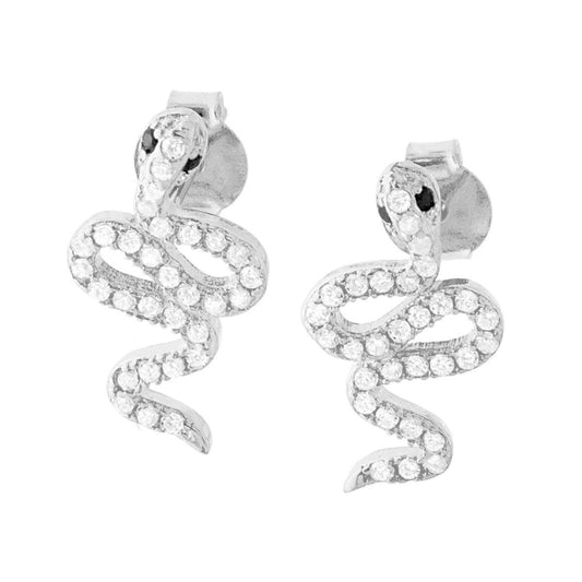 Orecchini Serpente con Zirconi Bianchi in ARGENTO 925 Galvanica Rodio