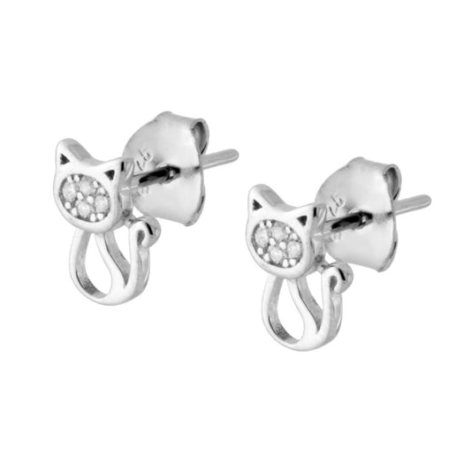 Orecchini Gatto con Zirconi Bianchi in ARGENTO 925 Galvanica Rodio