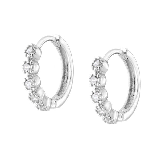 Orecchini Cerchio a Scattino mm 15 con Zirconi Bianchi in ARGENTO 925 Galvanica Rodio