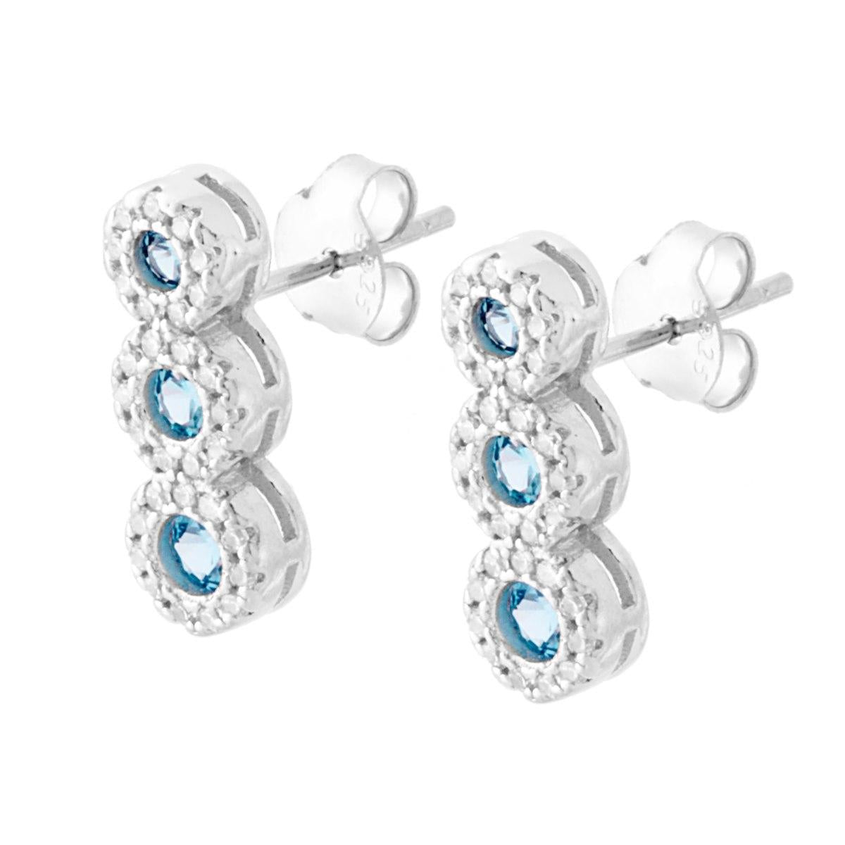 Orecchini Trilogy Acquamarina contornato da Zirconi Bianchi in ARGENTO 925 Galvanica Rodio