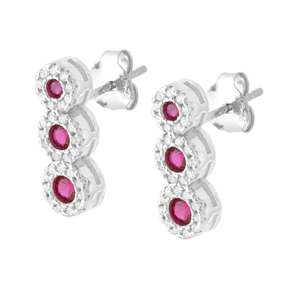 Orecchini Trilogy Rosso Rubino contornato da Zirconi Bianchi in ARGENTO 925 Galvanica Rodio