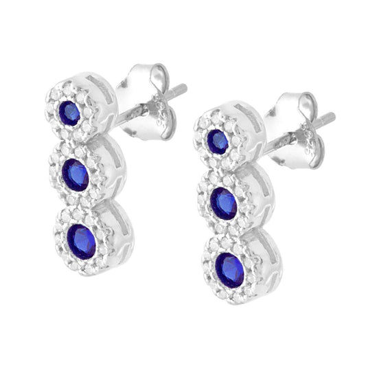 Orecchini Trilogy Blu Zaffiro contornato da Zirconi Bianchi in ARGENTO 925 Galvanica Rodio