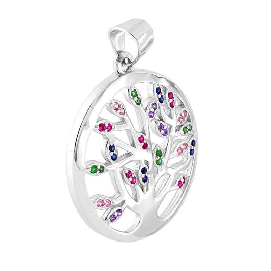 Ciondolo Albero della Vita con Zirconi Multicolor in ARGENTO 925 Galvanica Rodio