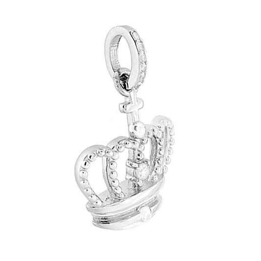 Ciondolo Corona con Zirconi Bianchi in ARGENTO 925 Galvanica Rodio