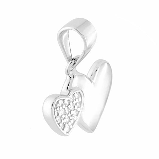 Ciondolo Cuori Plain e con Zirconi Bianchi in ARGENTO 925 Galvanica Rodio