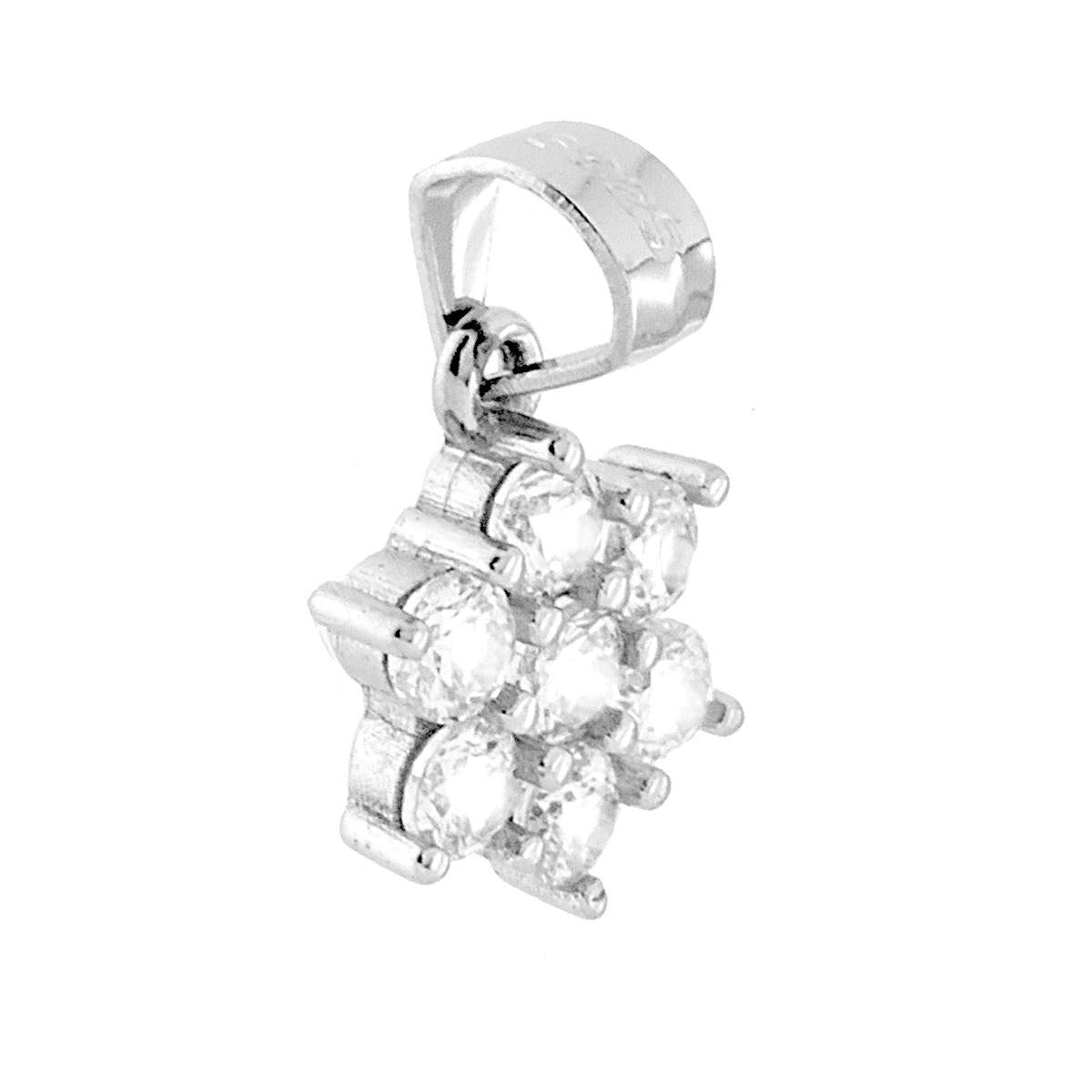 Ciondolo Fiore Punto Luce con Zirconi Bianchi in ARGENTO 925 Galvanica Rodio