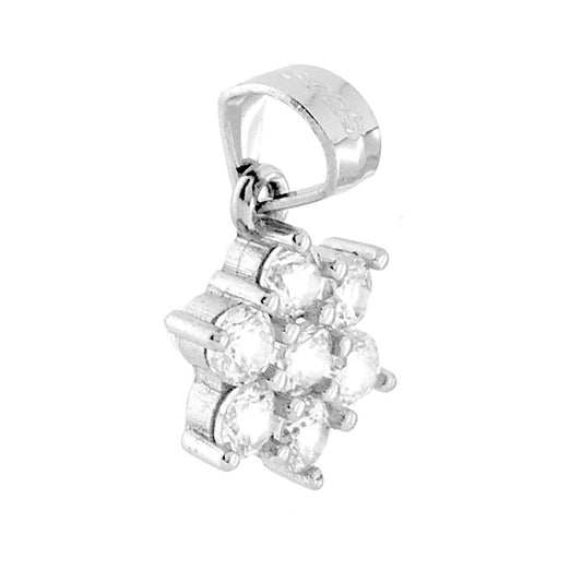 Ciondolo Fiore Punto Luce con Zirconi Bianchi in ARGENTO 925 Galvanica Rodio