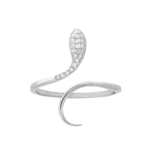 Anello Serpente con Cubic Zirconia Bianchi in ARGENTO 925 Galvanica Rodio