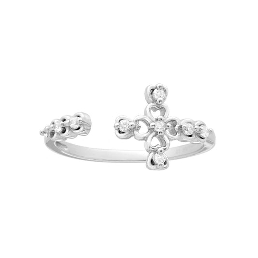 Anello Sacro Croce con Cubic Zirconia Bianchi in ARGENTO 925 Galvanica Rodio