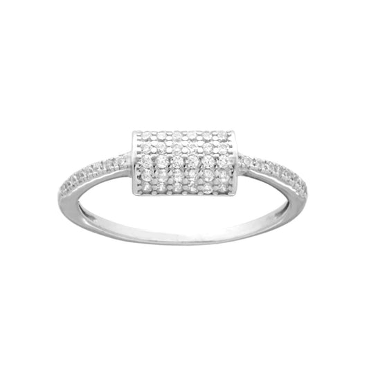 Anello modello veretta con Cilindro Cubic Zirconia Bianchi in ARGENTO 925 Galvanica Rodio