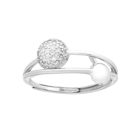 Anello multifilo con Semisfere Cubic Zirconia Bianchi in ARGENTO 925 Galvanica Rodio