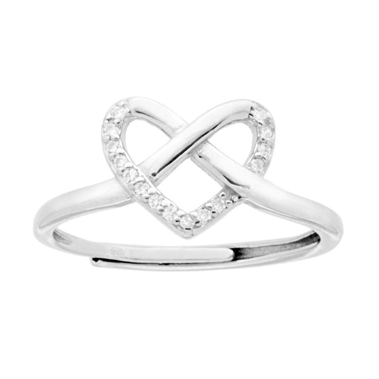 Anello Cuore intreccio Amore Lovce con Zirconi Bianchi in ARGENTO 925 Galvanica Rodio