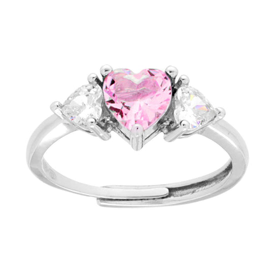 Anello Trilogy Cuore Cubic Zirconia Rosa con Cuori Bianchi in ARGENTO 925 Galvanica Rodio