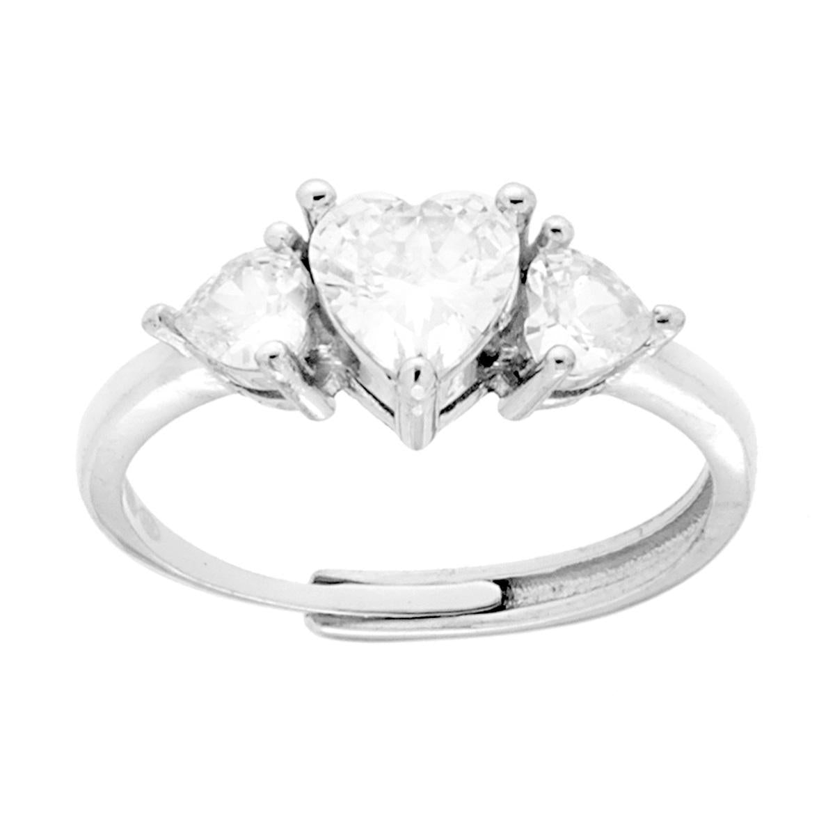 Anello Trilogy Cuore Cubic Zirconia Bianco con Cuori Bianchi in ARGENTO 925 Galvanica Rodio