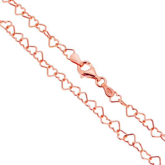 Catena Cuori sezione mm 4.5 lunghezza cm 45 in ARGENTO 925 Galvanica Rosa