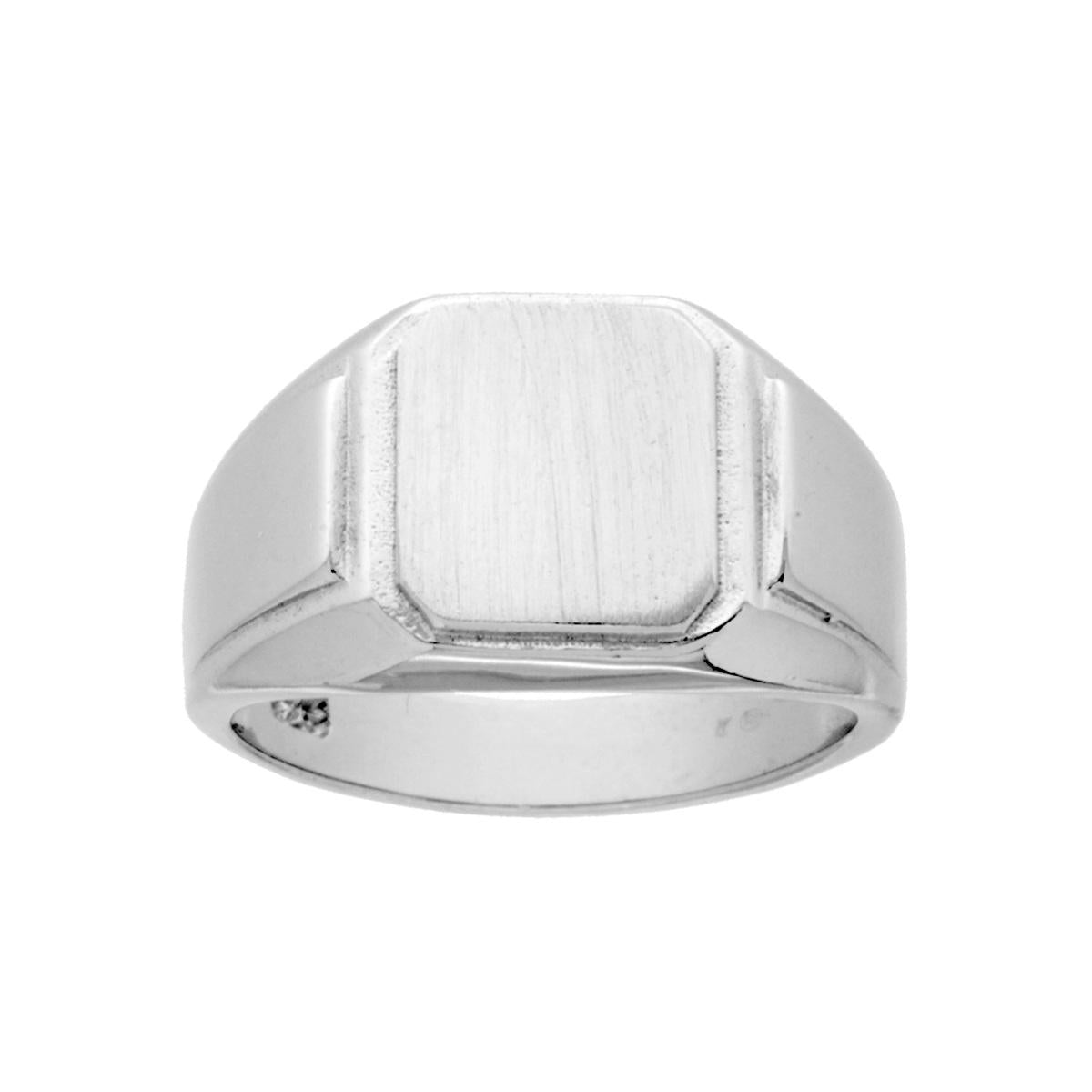 Anello Chevalier con Scudo Quadrato Plain Satinato in ARGENTO 925 Galvanica Rodio