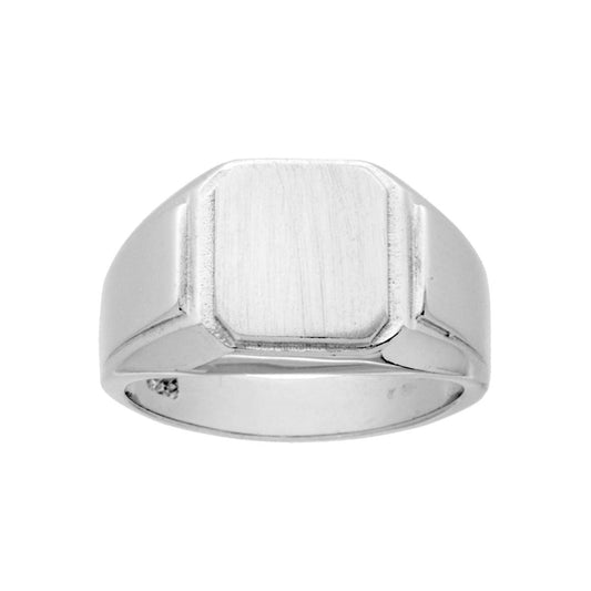 Anello Chevalier con Scudo Quadrato Plain Satinato in ARGENTO 925 Galvanica Rodio