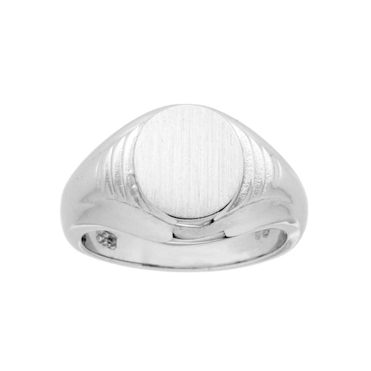 Anello Chevalier con Scudo Ovale Plain Satinato in ARGENTO 925 Galvanica Rodio