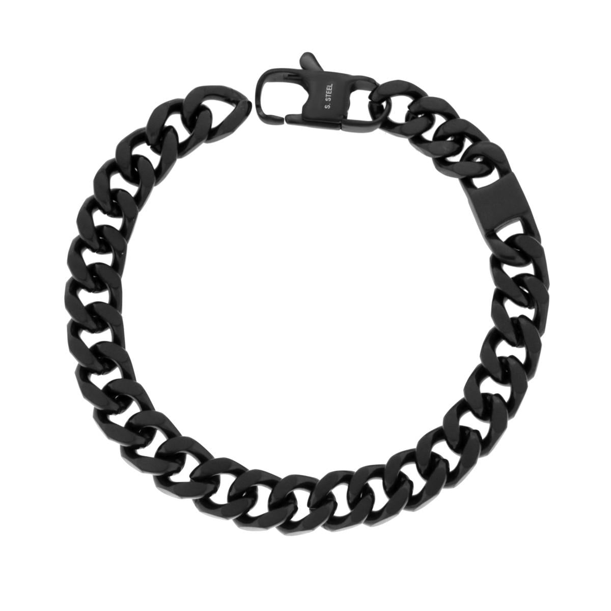 Bracciale Uomo Catena Grumetta con Accessorio colore Nero mm 8 in ACCIAIO