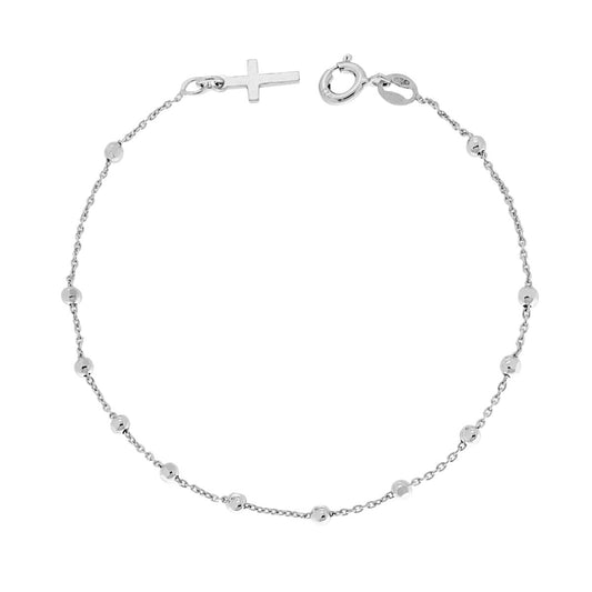 Bracciale Rosario cm 17 con Grani Diamantati mm 2,5 e Croce pendente in ARGENTO 925 Galvanica Rodio