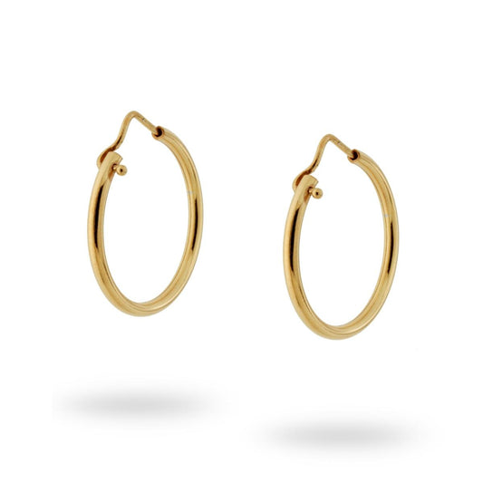 Orecchini a Cerchio Liscio 26 mm canna tonda mm 2,2 in ARGENTO 925 Galvanica Oro