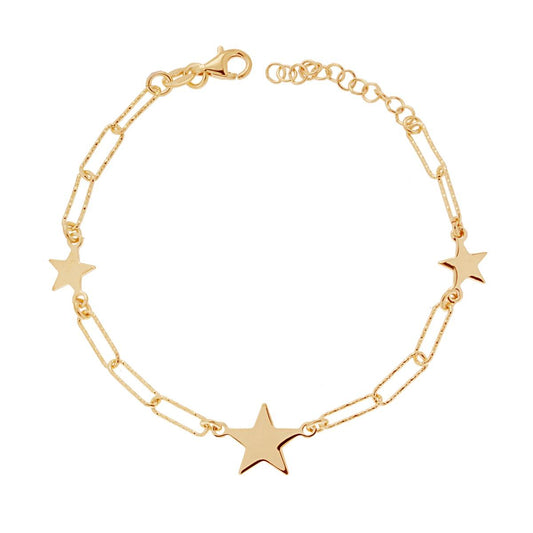 Bracciale Catena Forzatina allungata Diamantata con Stelle plain in ARGENTO 925 Galvanica Oro