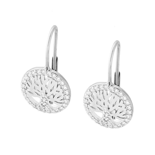 Orecchini Monachella Albero della Vita con Zirconi Bianchi in ARGENTO 925 Galvanica Rodio