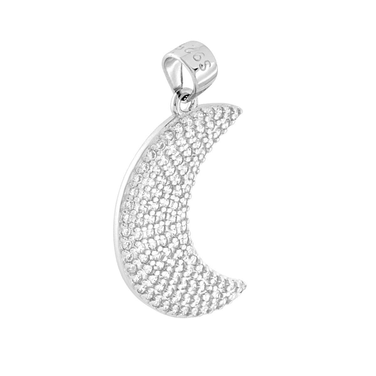 Ciondolo Luna con Zirconi Bianchi in ARGENTO 925 Galvanica Rodio