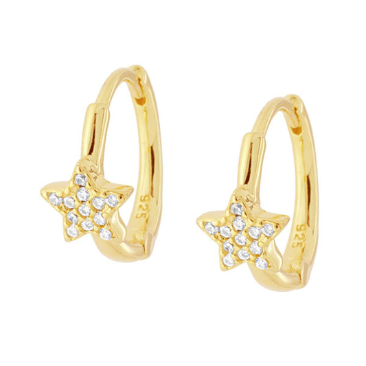 Orecchini Cerchio mm 15 con Stella e Zirconi Bianchi in ARGENTO 925 Galvanica Oro