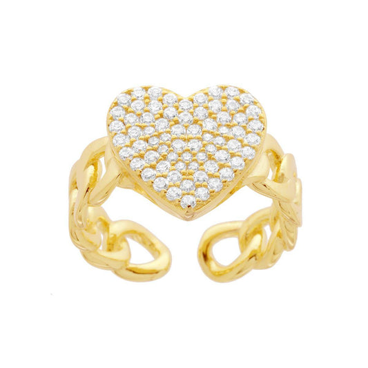 Anello a Fascia Grumetta con Cuore e Zirconi Bianchi in ARGENTO 925 Galvanica Oro