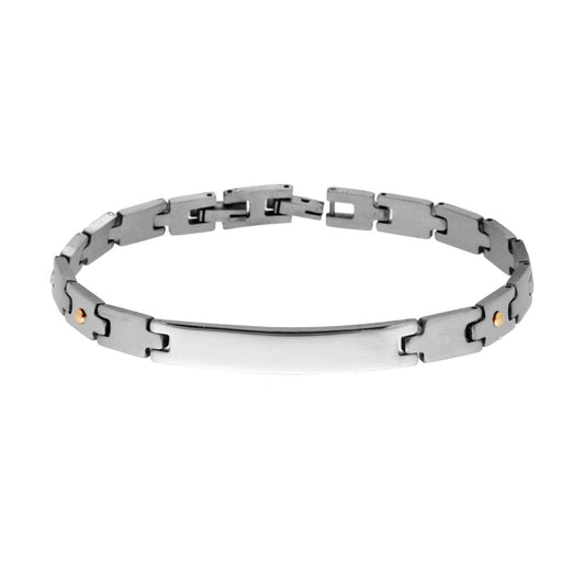 Bracciale Uomo Imperniato con Targa e con Punti colore Oro in ACCIAIO