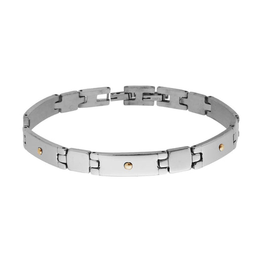 Bracciale Uomo Imperniato con Catena Acciaio e Punti Oro in ACCIAIO
