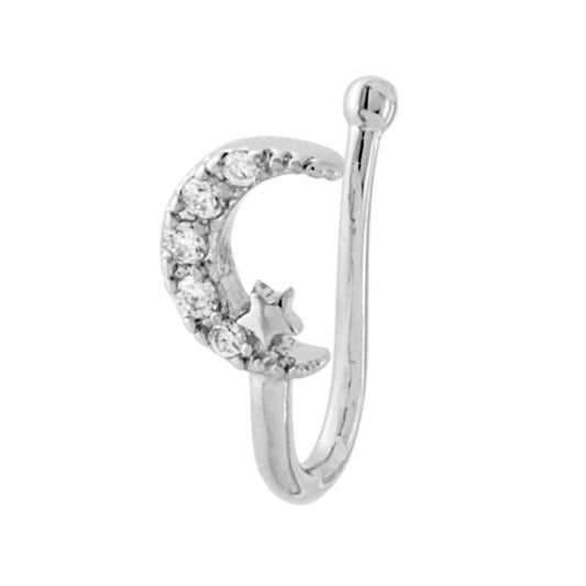 Body Pearcing finto da Naso Luna con Zirconi Bianchi in ACCIAIO Chirurgico