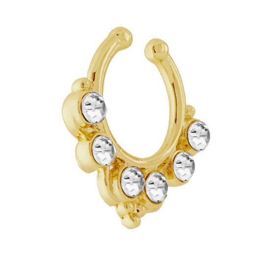 Body Piercing Naso finto Septum con Zirconi Bianchi Galvanica Oro in ACCIAIO Chirurgico